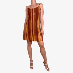 Orange yellow sunset striped spaghetti strap dress